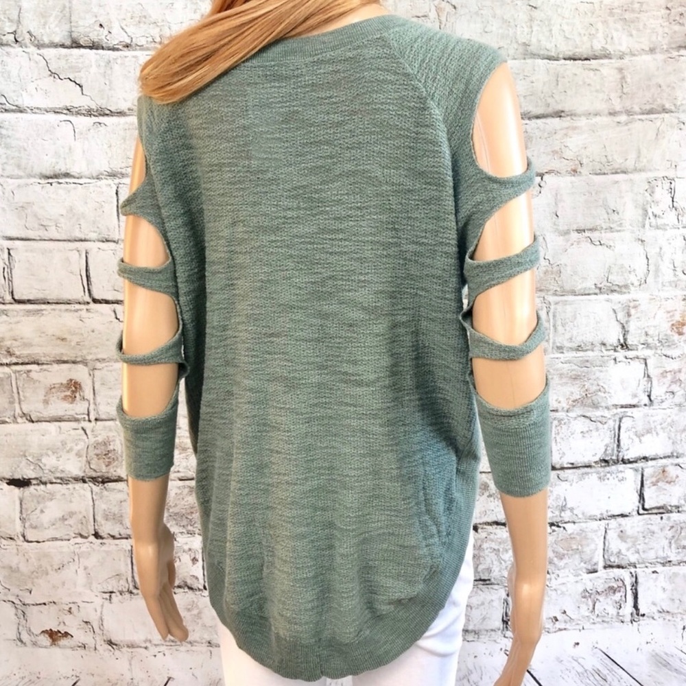 Express Pale Green Cold-Shoulder Tunic Sweater - Picture 6 of 8